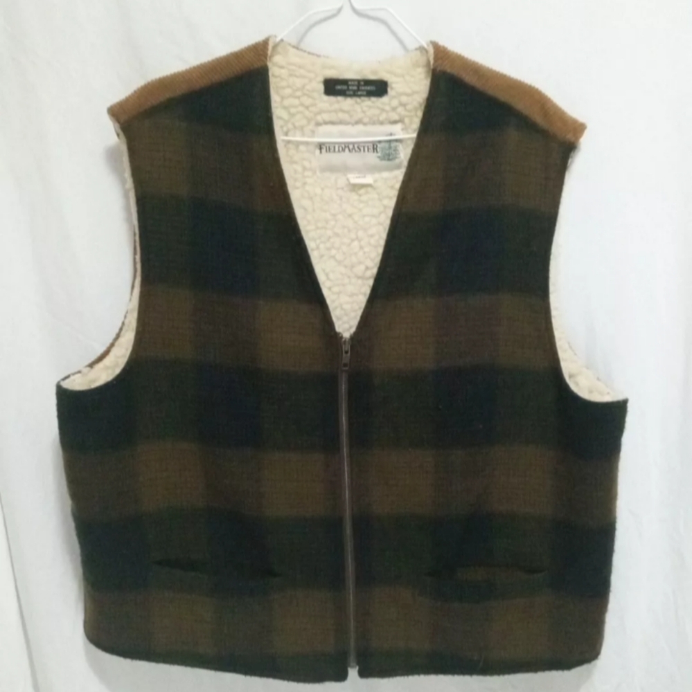 Men's vintage flannel Fieldmaster large wool flannel and corduroy vest.